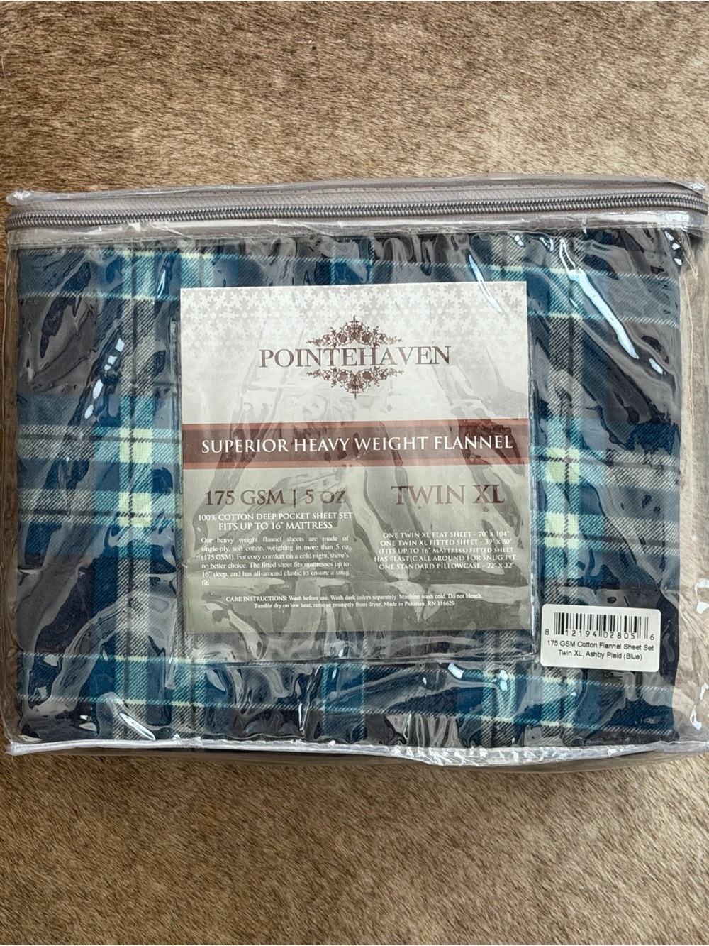 Twin XL Heavyweight Flannel Sheet Set - Blue Plaid